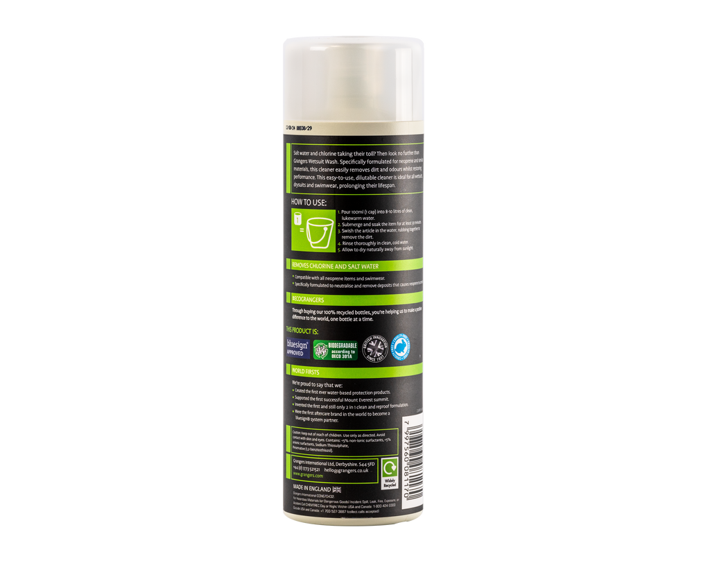 Achterkant van de Grangers Wetsuit Wash 500 ml fles